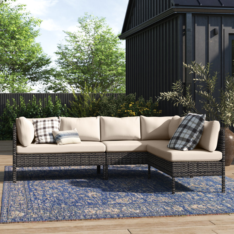 Laurel Foundry Modern Farmhouse Hudnall 3 Piece Rattan Sectional Seating Group with Cushions Reviews Wayfair